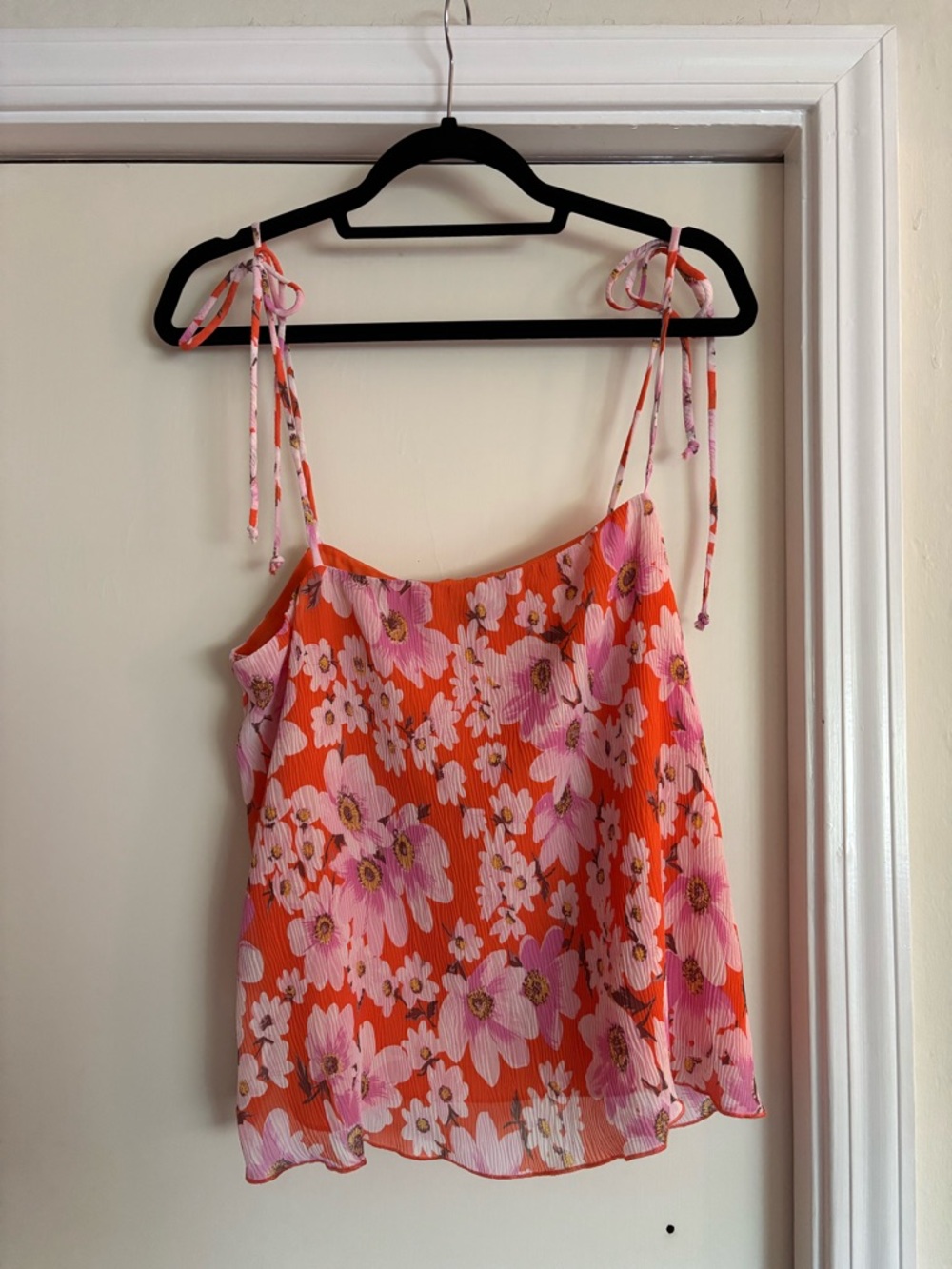 LULUS | Sunshine Times Orange Floral Print Pleated Tie-Strap Cami Top